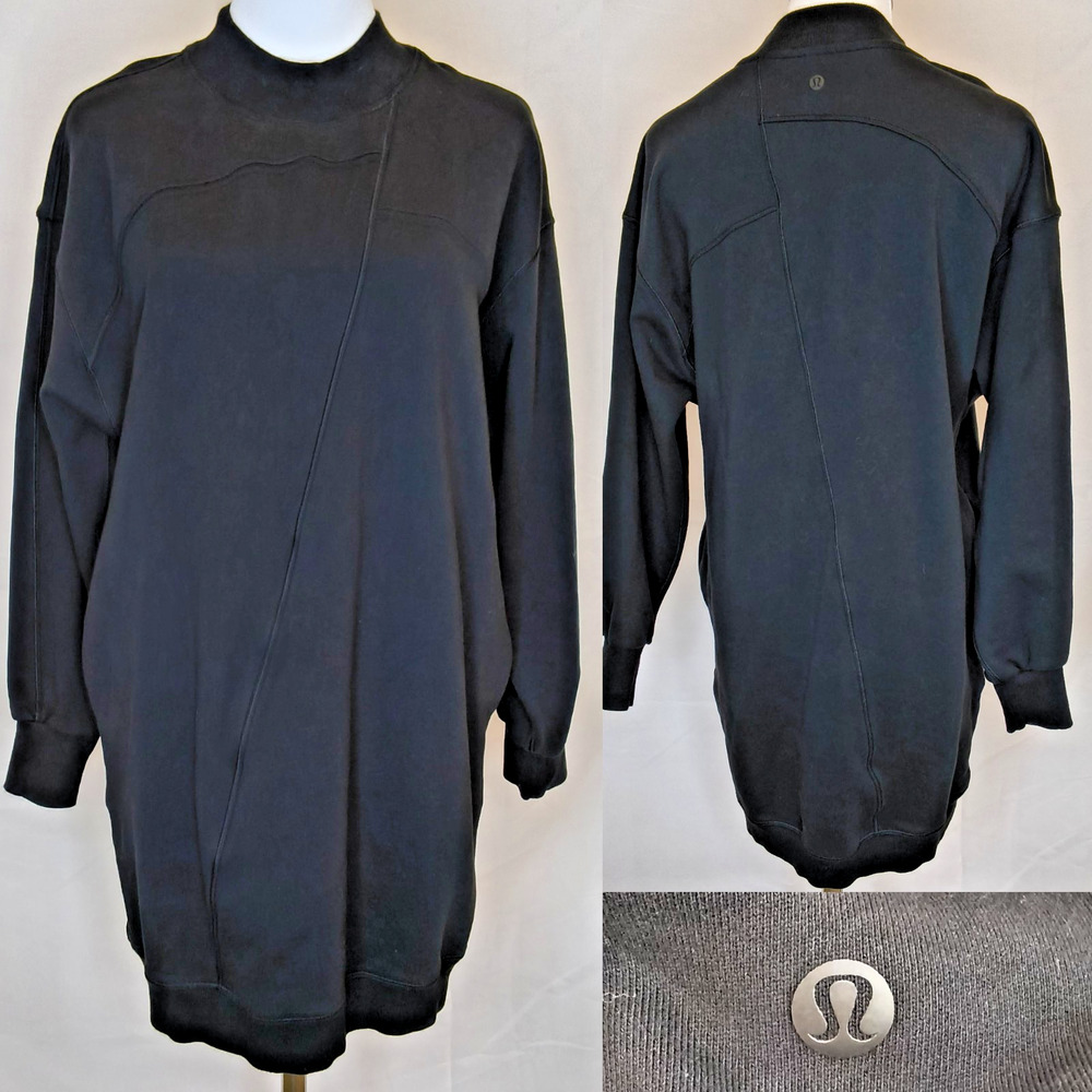 Lululemon Broken Beats Oversize Mock Neck Sweatshirt Dress Black Women XS #W5623